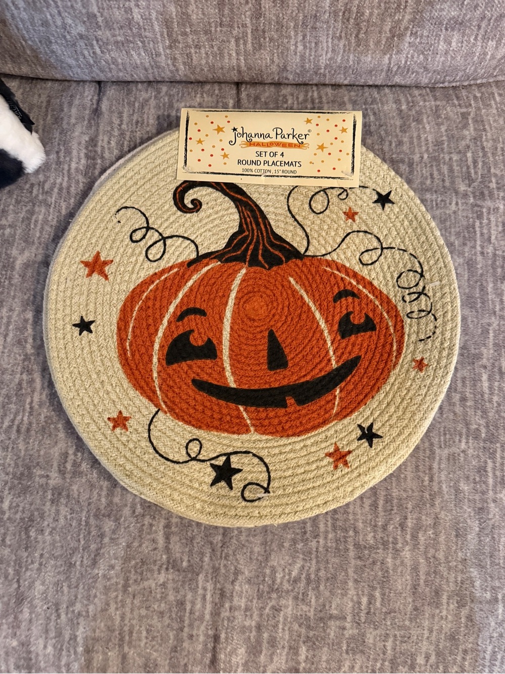 Johanna Parker Orange Pumpkin Halloween Round Placemat - Set of 4